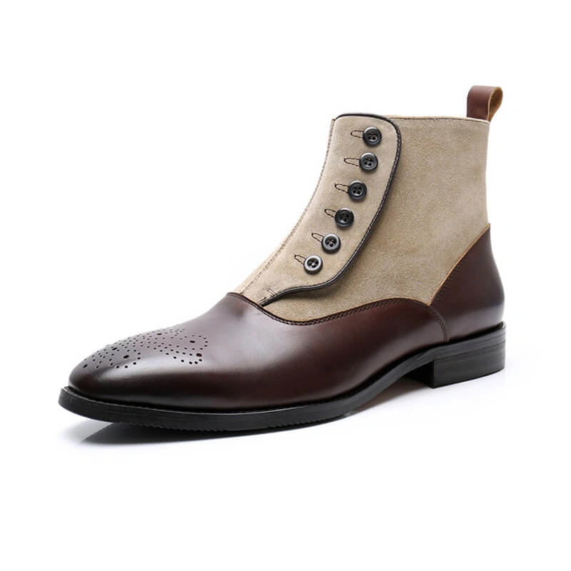 Bijna nieuwe leren Balmoral laarzen met knopen en stiksels, exclusief voor de VS!